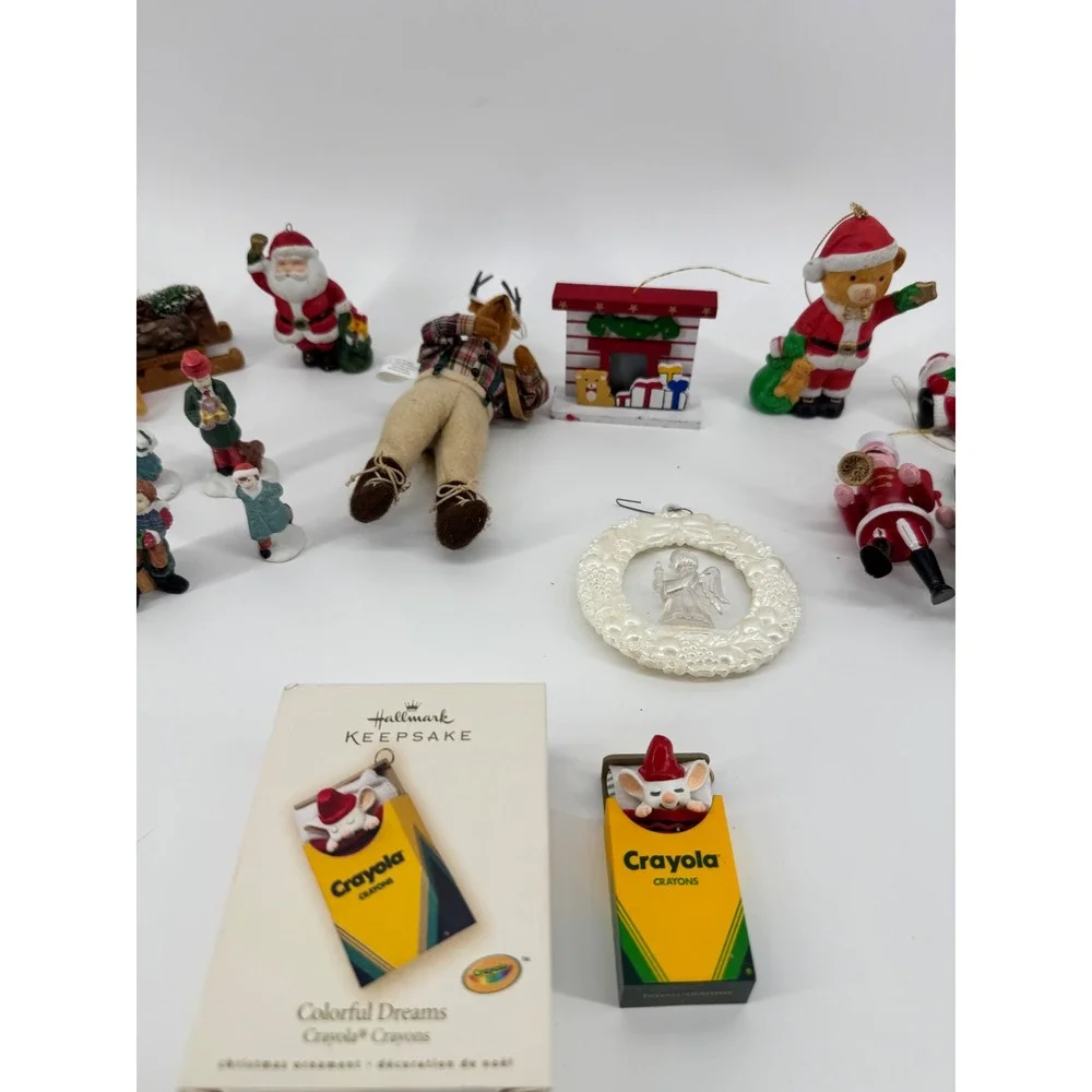 Vintage Christmas Ornament Lot Hallmark Keepsake Crayola Santa Angel Figurines